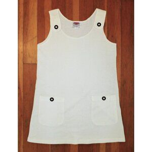 SUMMER Mini DRESS Textured White Pique Beach Buttons POCKETS Sleeveless Sz S Vtg